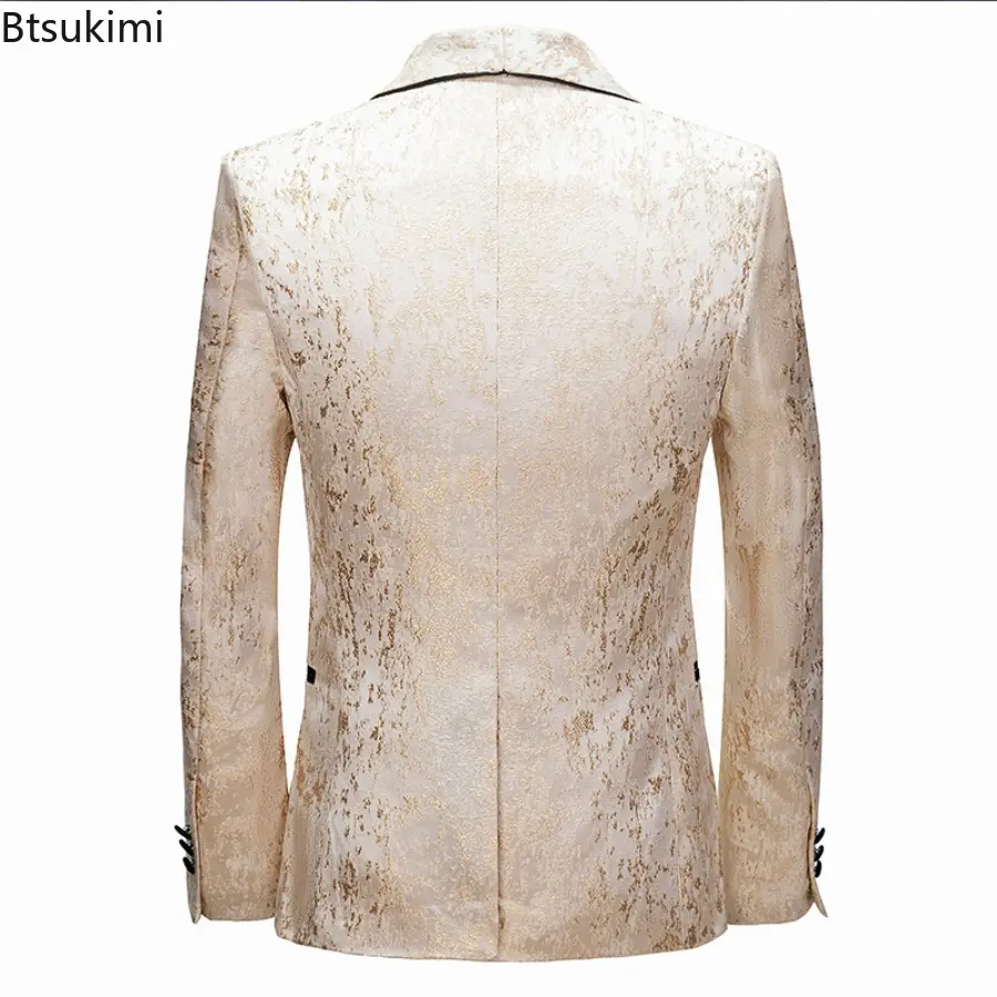 High-grade Single Button Jacquard Blazer Jacket Men's Luxury Design Party Banquet Suit Coats Casual Quality Slim Suits Tops Male