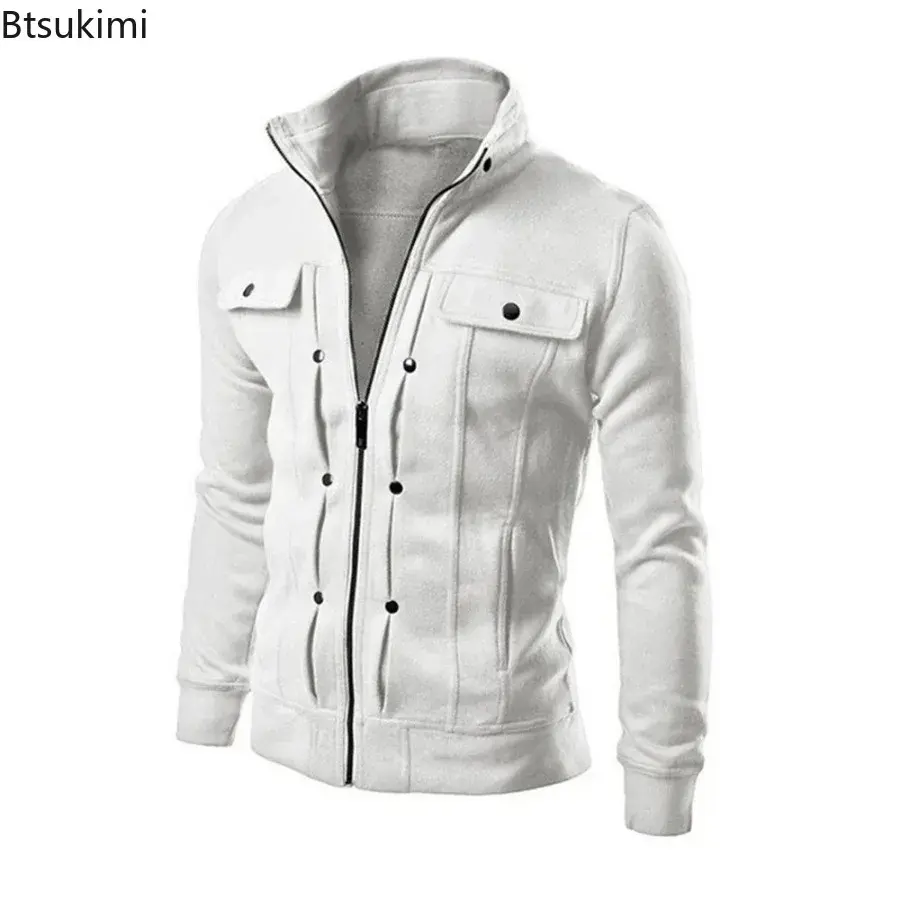 New 2025 Spring Autumn Men's Hoodies Jacket Fashion Stand Collar Zipper Loose Casual Windproof Outerwear Men Outdoor Sport Coats