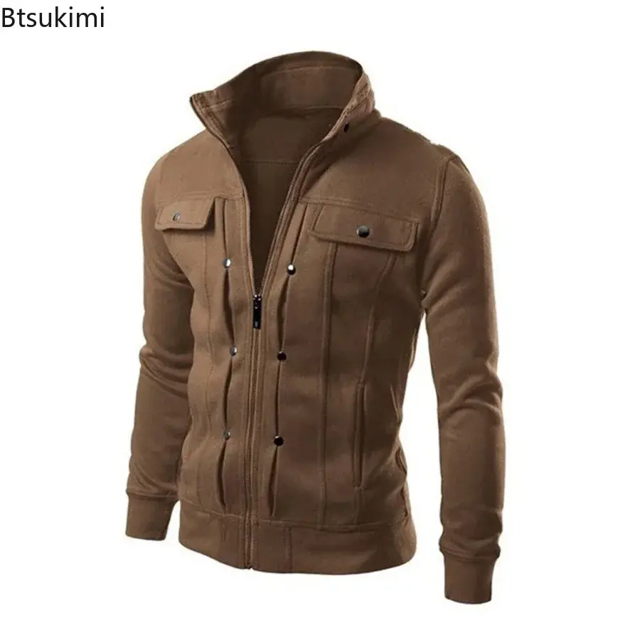 New 2025 Spring Autumn Men's Hoodies Jacket Fashion Stand Collar Zipper Loose Casual Windproof Outerwear Men Outdoor Sport Coats