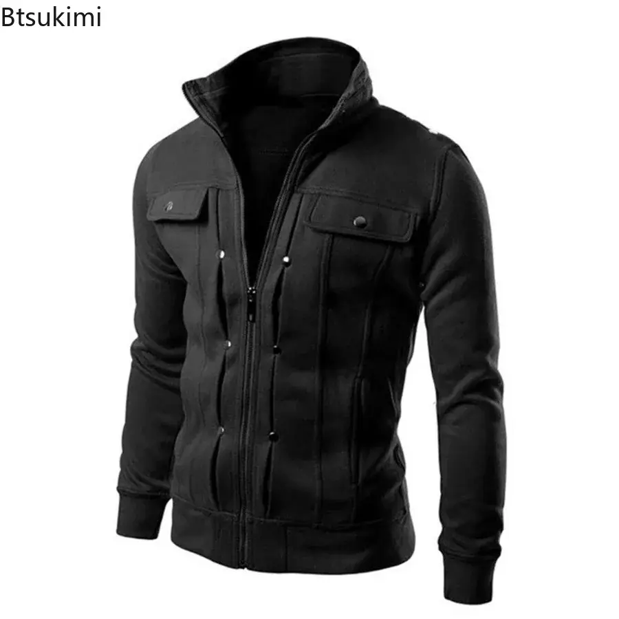 New 2025 Spring Autumn Men's Hoodies Jacket Fashion Stand Collar Zipper Loose Casual Windproof Outerwear Men Outdoor Sport Coats