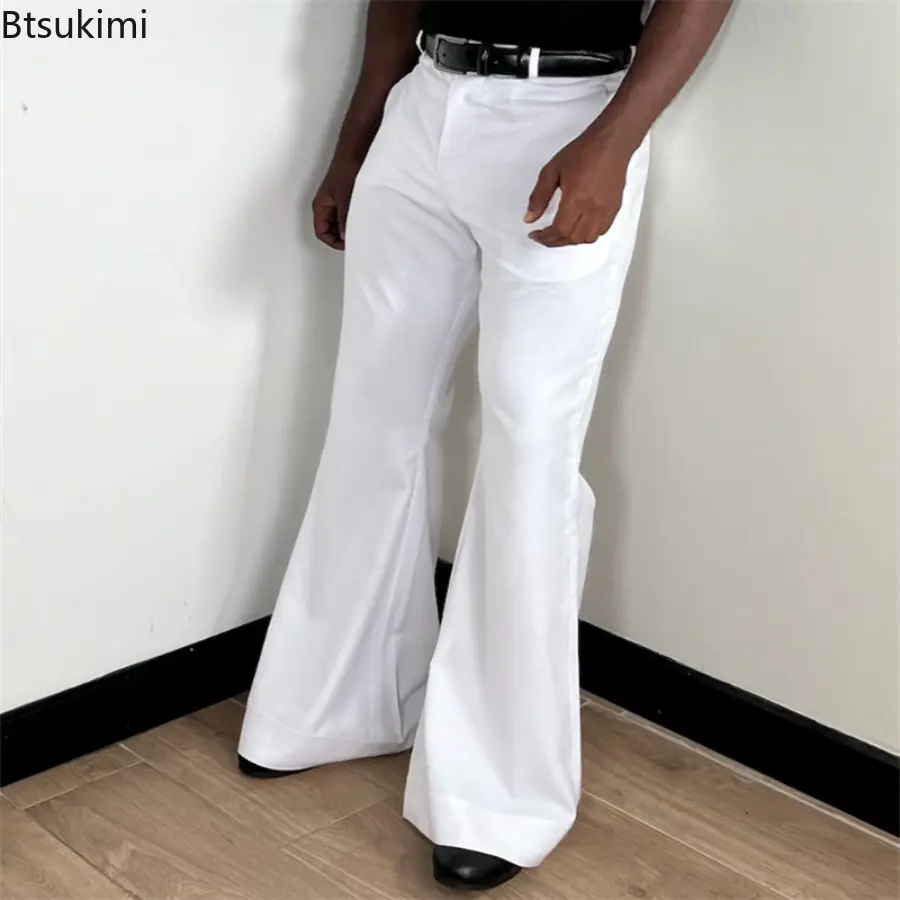 New 2025 Autumn Men's Vintage Basic Flare Pants Solid Color Full-Length Trousers for Men Fashion Zipper Pocket Sweatpants Male