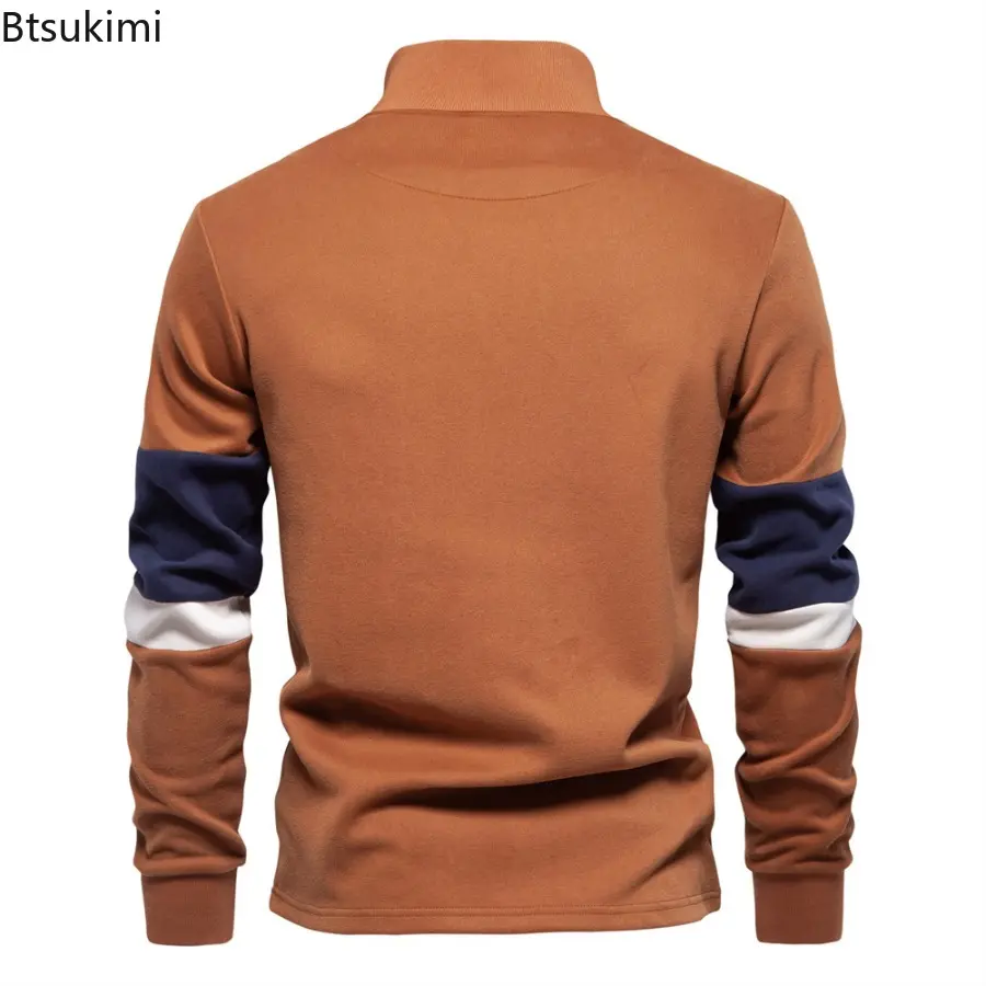 2025 Autumn Men's Sweatshirt High-quality Fashion Slim Fit Sweater Pullovers Stand Neck Half Zip Casual Hoodies Male Clothing