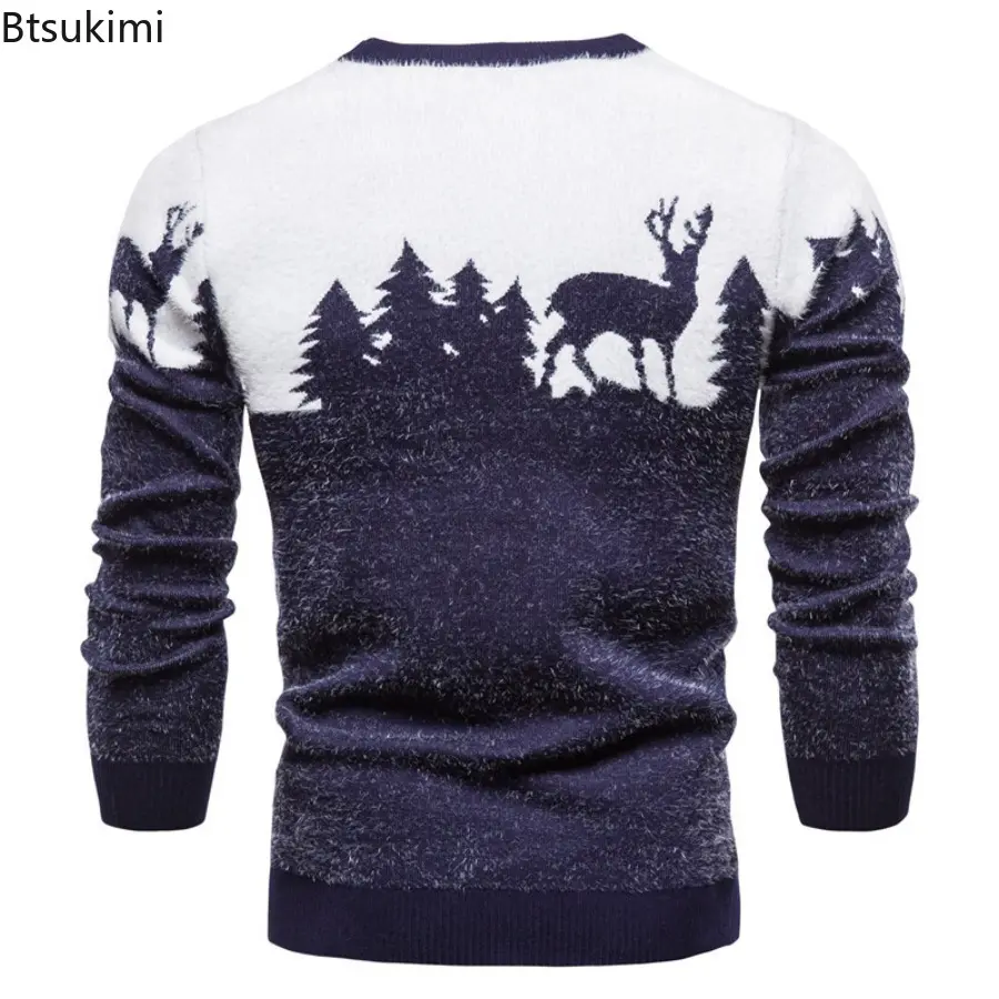 Autumn and Winter Men's Knitted Animal Sweater Casual Christmas Tree Deer Pullover Vintage Slim Fit Sweaters Male Clothes Top