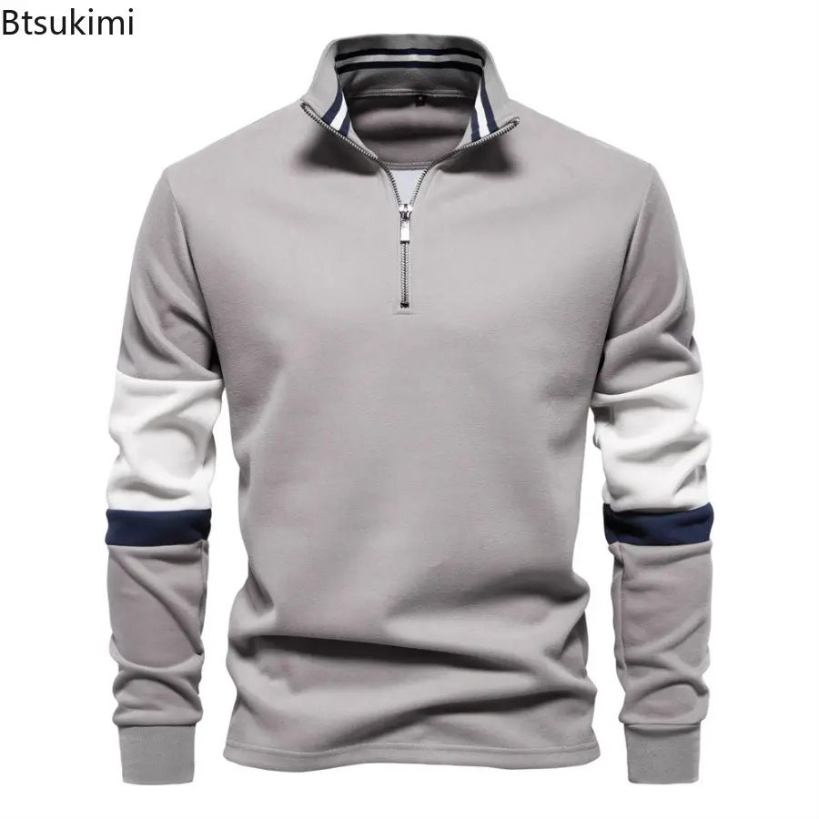 2025 Autumn Men's Sweatshirt High-quality Fashion Slim Fit Sweater Pullovers Stand Neck Half Zip Casual Hoodies Male Clothing