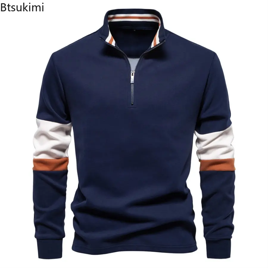2025 Autumn Men's Sweatshirt High-quality Fashion Slim Fit Sweater Pullovers Stand Neck Half Zip Casual Hoodies Male Clothing