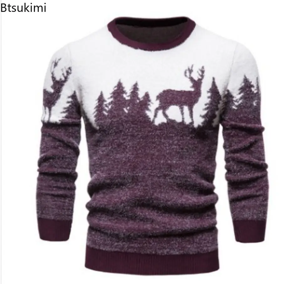 Autumn and Winter Men's Knitted Animal Sweater Casual Christmas Tree Deer Pullover Vintage Slim Fit Sweaters Male Clothes Top