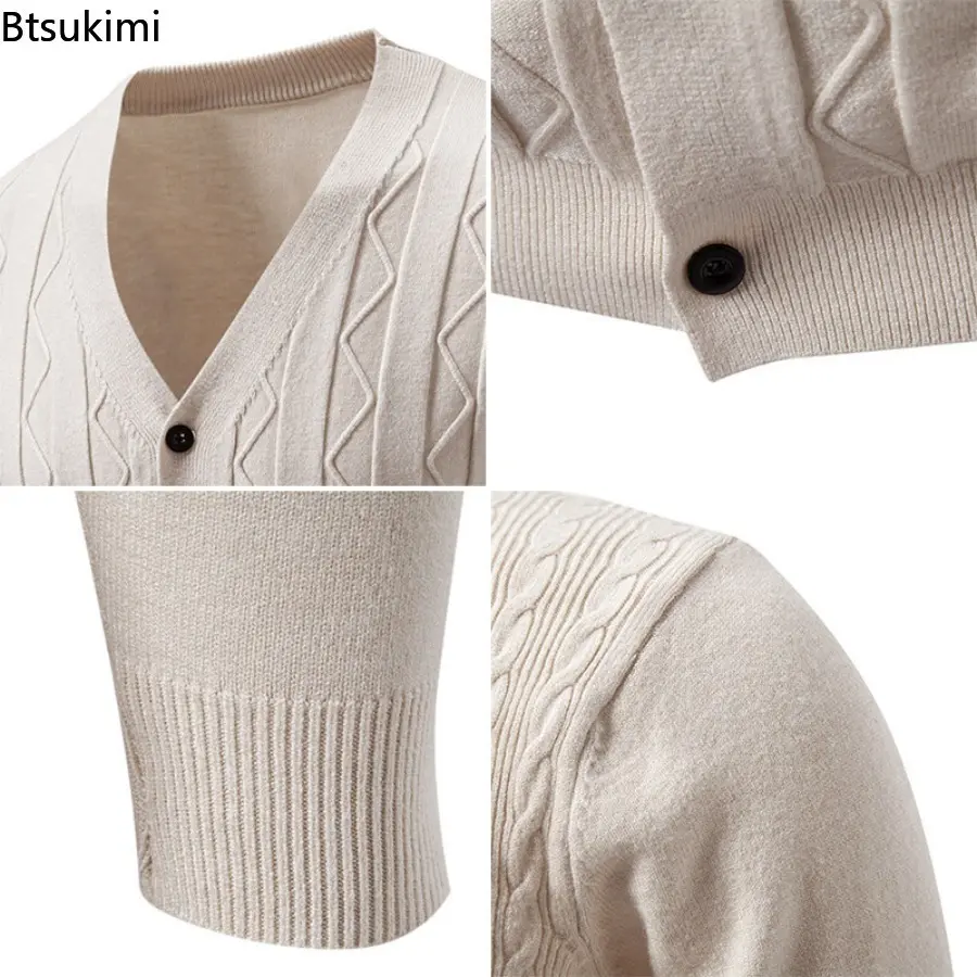 2025 Autumn Winter Men's Sweater Cardigan Fashion Slim Fit Knitted Coat for Men Single Breasted Sweatercoat Male Knit Outwear
