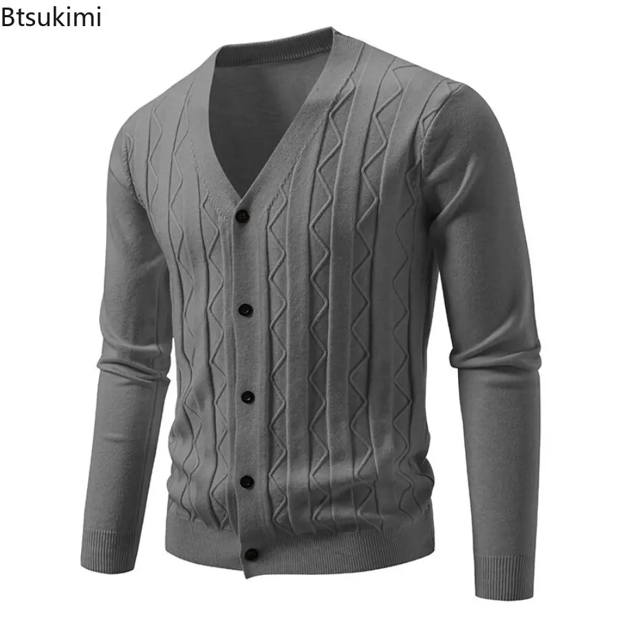 2025 Autumn Winter Men's Sweater Cardigan Fashion Slim Fit Knitted Coat for Men Single Breasted Sweatercoat Male Knit Outwear
