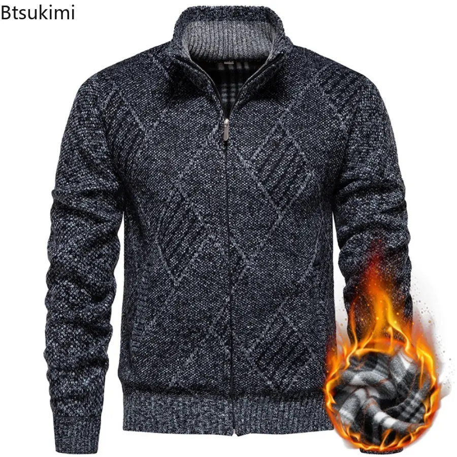 2025 New' Winter Men's Fleece Cardigan Fashion Knit Sweater Coat Business Casual Jacket High Quality Male Wool Cashmere Clothing