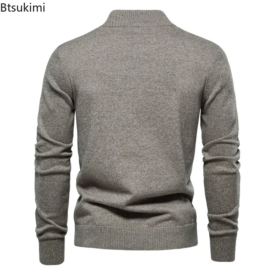 2025 Autumn and Winter Men's Fashion Knit Cardigan Sweater Solid Color Casual Single-breasted Sweater with Pockets Male Jacket