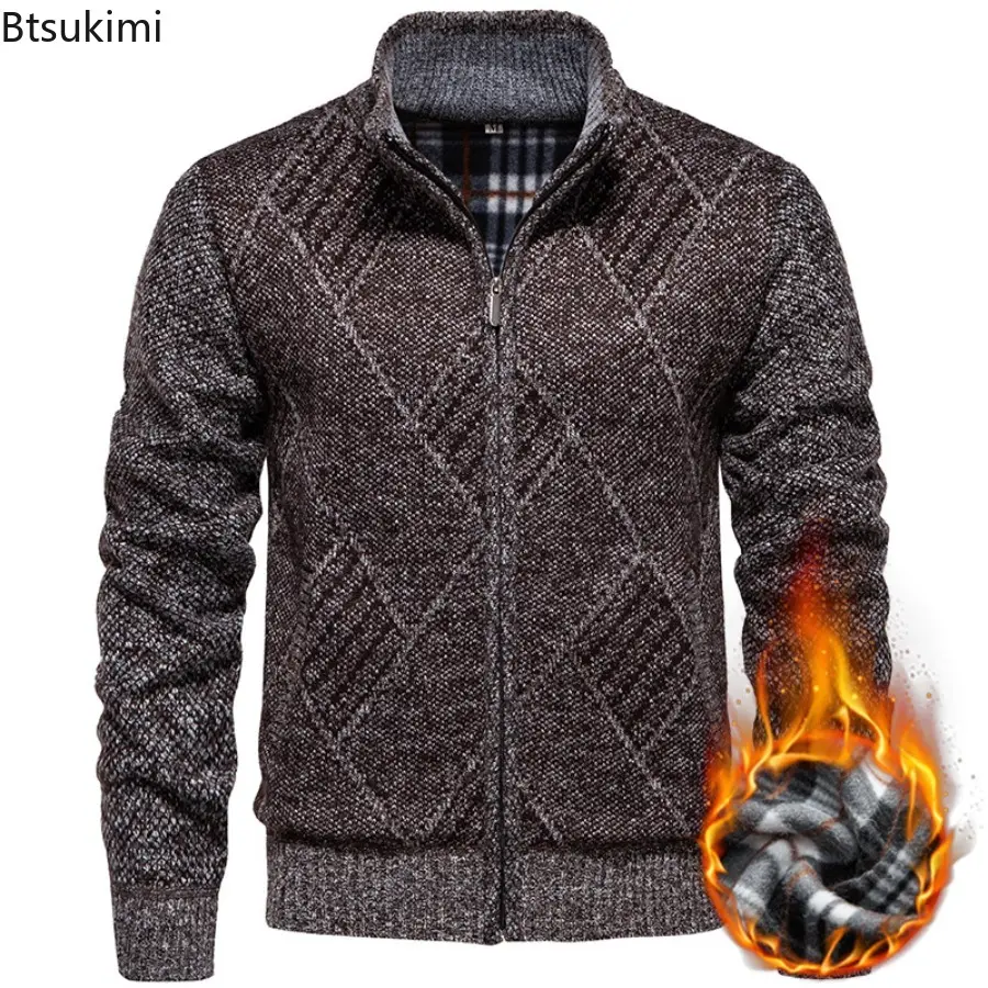 2025 New' Winter Men's Fleece Cardigan Fashion Knit Sweater Coat Business Casual Jacket High Quality Male Wool Cashmere Clothing