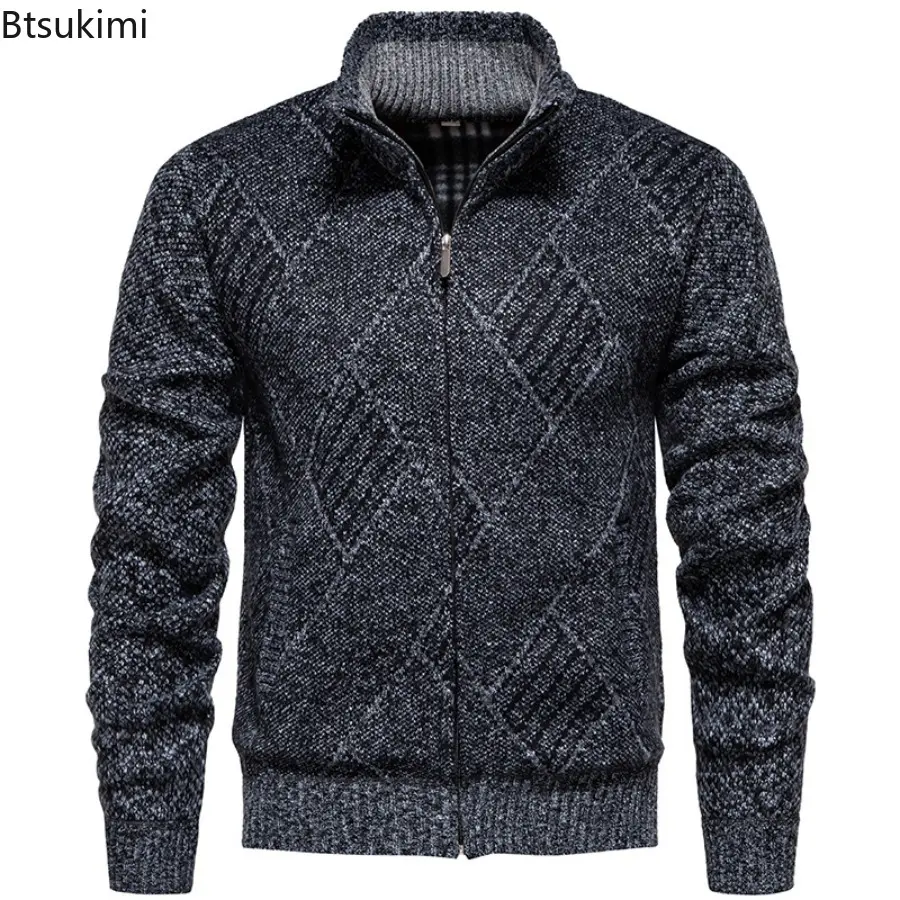2025 New' Winter Men's Fleece Cardigan Fashion Knit Sweater Coat Business Casual Jacket High Quality Male Wool Cashmere Clothing