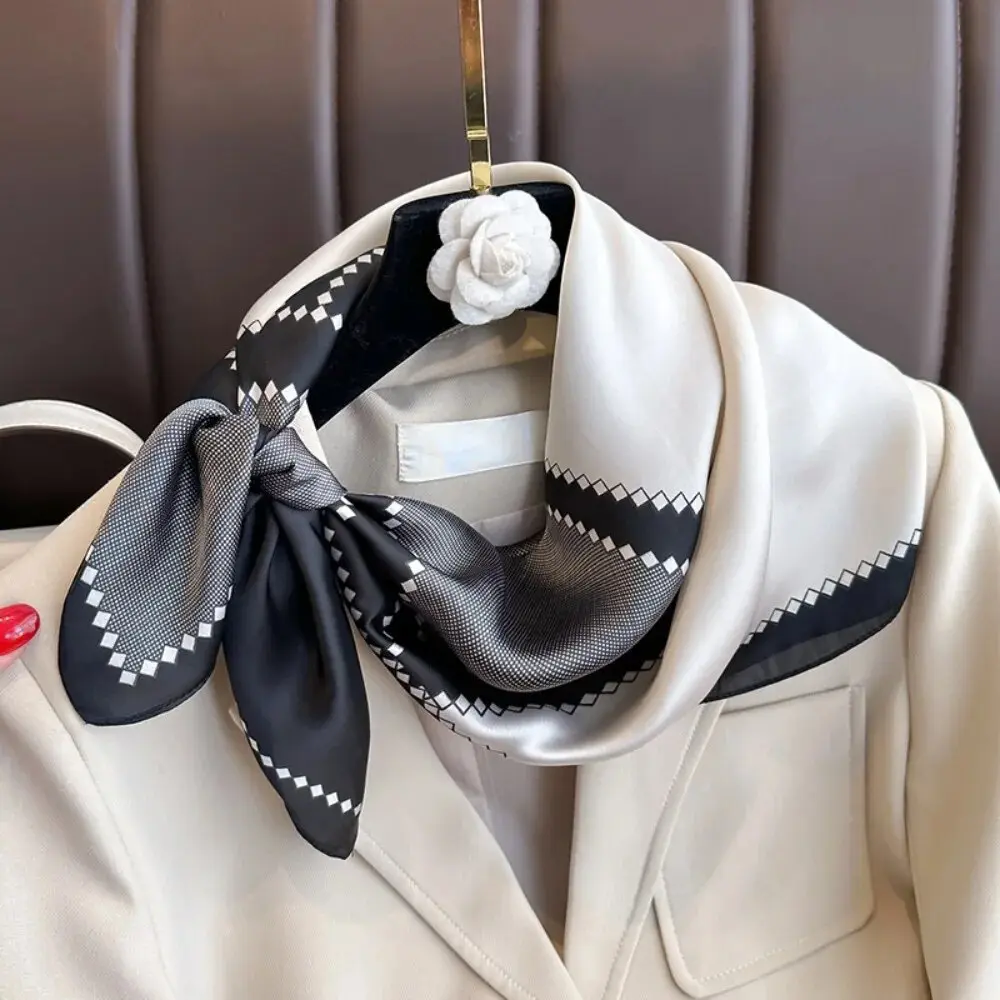 2024 Luxury Silk Shawl Square Scarf for Women Satin Hijab Fashion Wraps Neckerchief Female Hair Bands Ribbon Headband Bandana