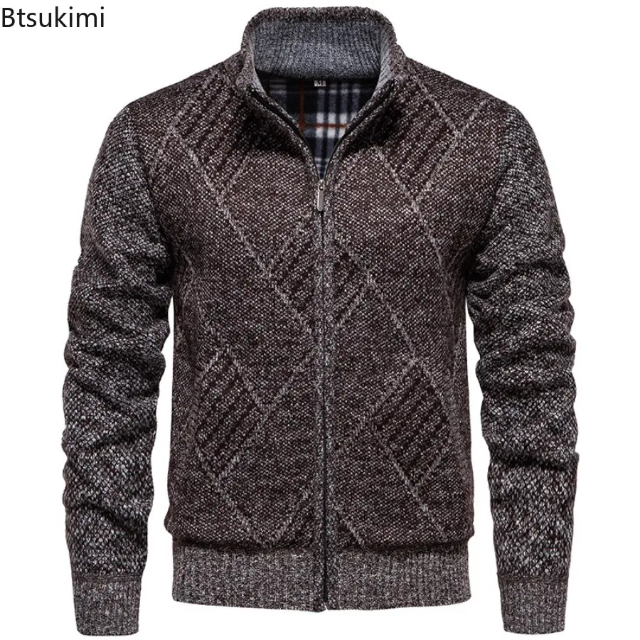 2025 New' Winter Men's Fleece Cardigan Fashion Knit Sweater Coat Business Casual Jacket High Quality Male Wool Cashmere Clothing
