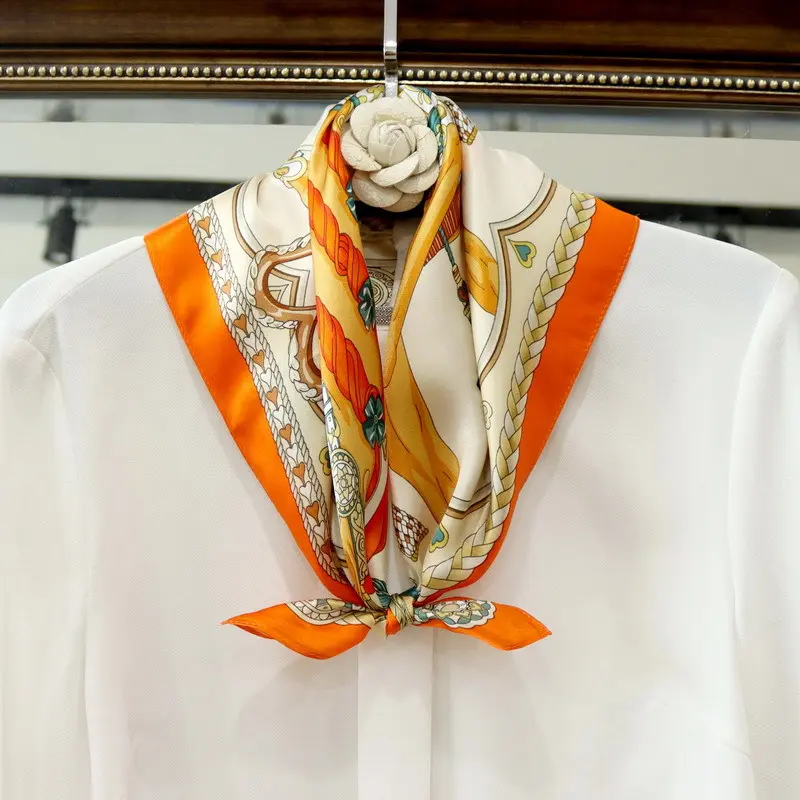 Luxury Design 70*70cm Horse Print Silk Square Scarf Women Soft Satin Hairband Neckerchief Office Hijab Headband 2024