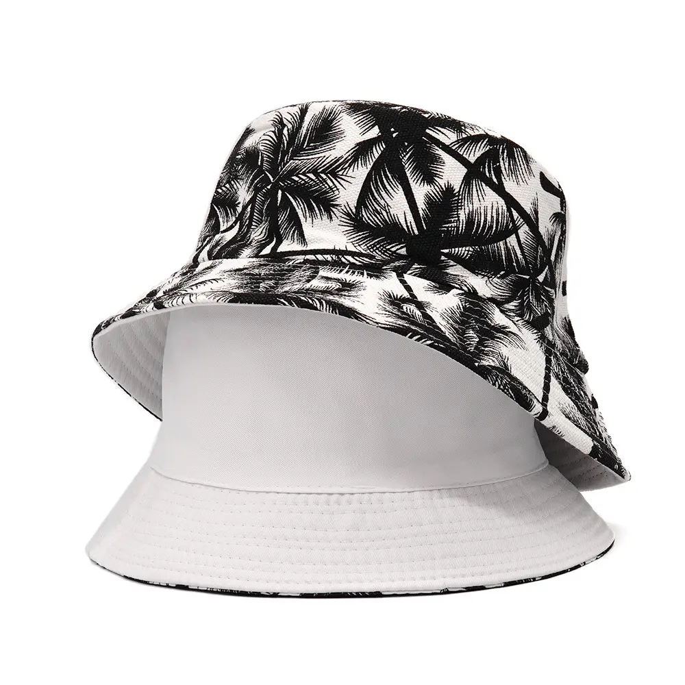 Men Women Coconut Tree Bucket Hat Printing Hip Hop Fisherman Panama Sun Hat Outdoor Street Casual Visor Bucket Ca