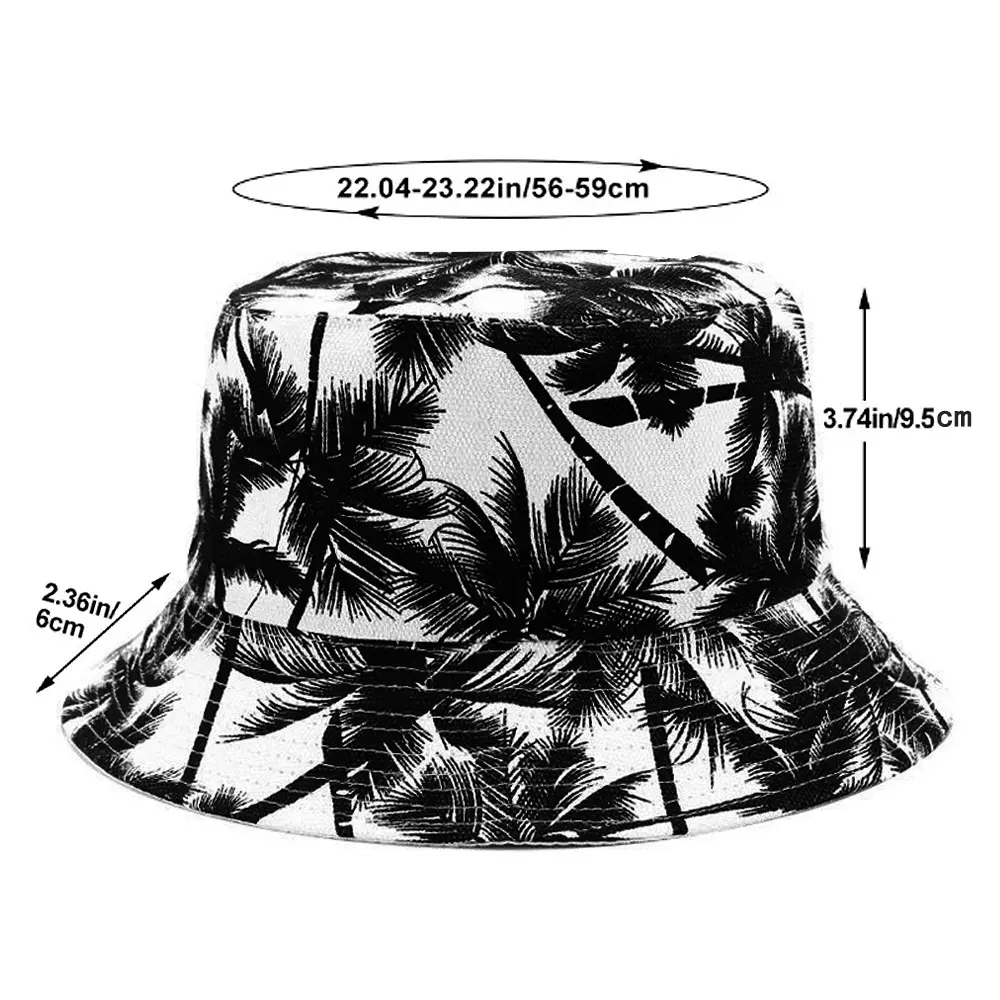 Men Women Coconut Tree Bucket Hat Printing Hip Hop Fisherman Panama Sun Hat Outdoor Street Casual Visor Bucket Ca