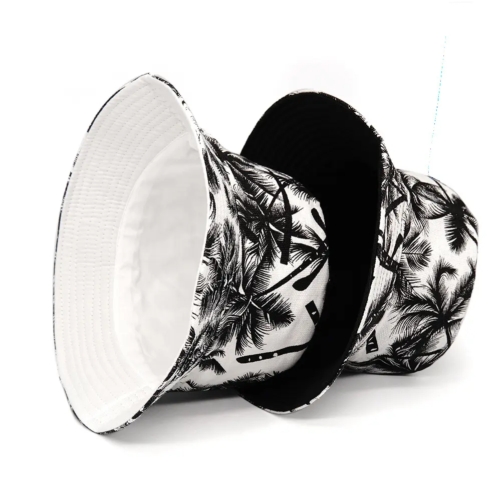 Men Women Coconut Tree Bucket Hat Printing Hip Hop Fisherman Panama Sun Hat Outdoor Street Casual Visor Bucket Ca