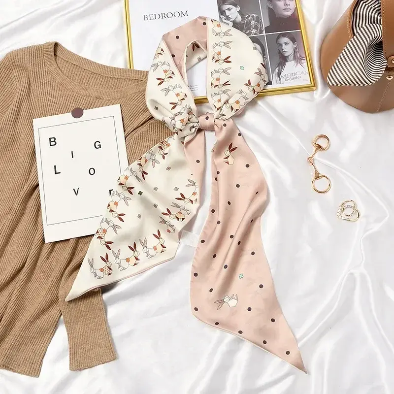 Spring/Summer Cute Kitten Ribbon For Women Soft Cozy Imitation Silk Scarf Classic Versatile Shawl Length Fashion Head Wraps