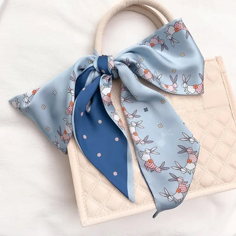 Spring/Summer Cute Kitten Ribbon For Women Soft Cozy Imitation Silk Scarf Classic Versatile Shawl Length Fashion Head Wraps