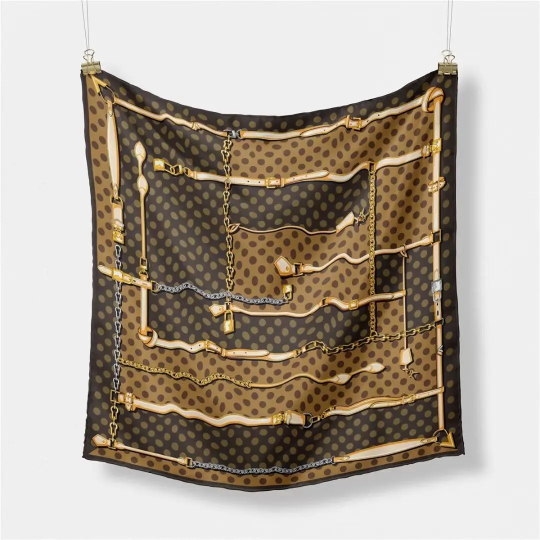 Luxury Print Silk Square Scarf Women Spring Neck Tie Shawl Wraps Female 53cm Hair Hand Wrist Headkercheif Hijab Bandana 2023