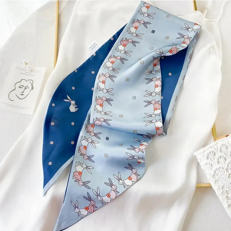 Spring/Summer Cute Kitten Ribbon For Women Soft Cozy Imitation Silk Scarf Classic Versatile Shawl Length Fashion Head Wraps