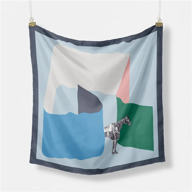 Luxury Print Silk Square Scarf Women Spring Neck Tie Shawl Wraps Female 53cm Hair Hand Wrist Headkercheif Hijab Bandana 2023