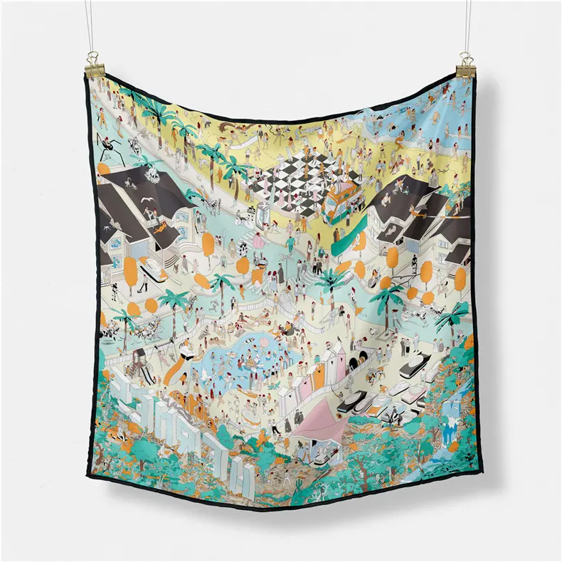 Luxury Print Silk Square Scarf Women Spring Neck Tie Shawl Wraps Female 53cm Hair Hand Wrist Headkercheif Hijab Bandana 2023