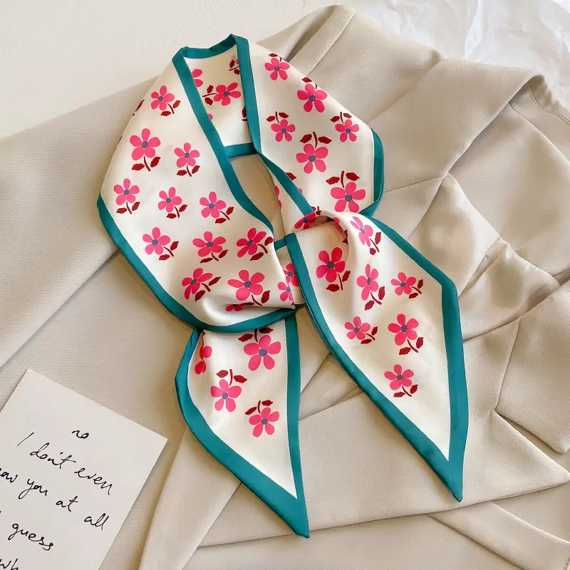 Silk Scarf Women Floral Printed Luxury Brand Handle Bag Ribbons Head Scarf Small Long Skinny Scarves Tie Female 2023