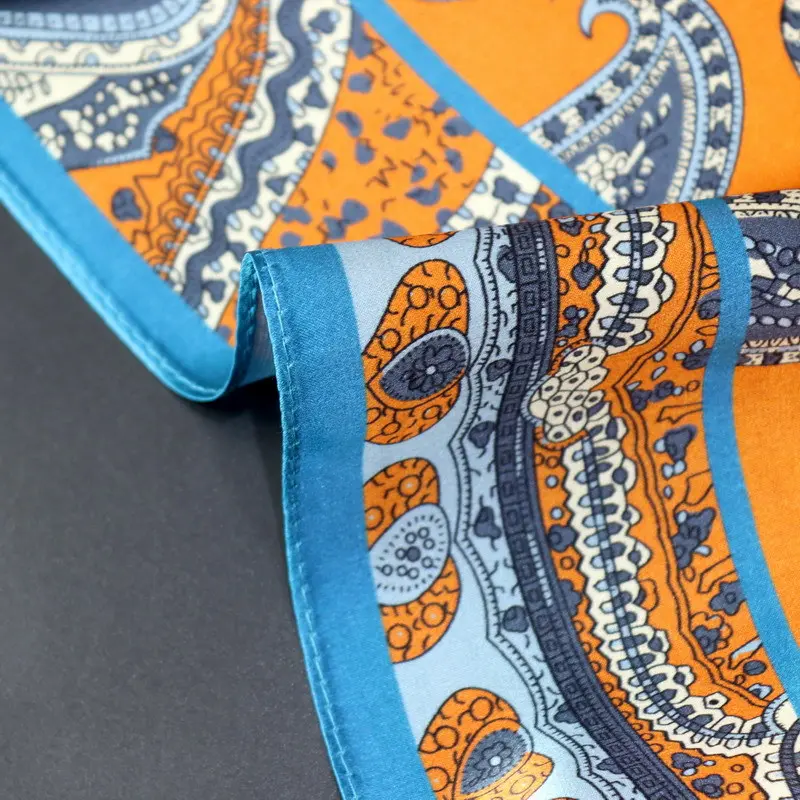 Spring/Summer Orange Imitation Silk Neckerchief Outdoor Decoration Wraps for Women 70*70cm Cashew Print Square Scarf
