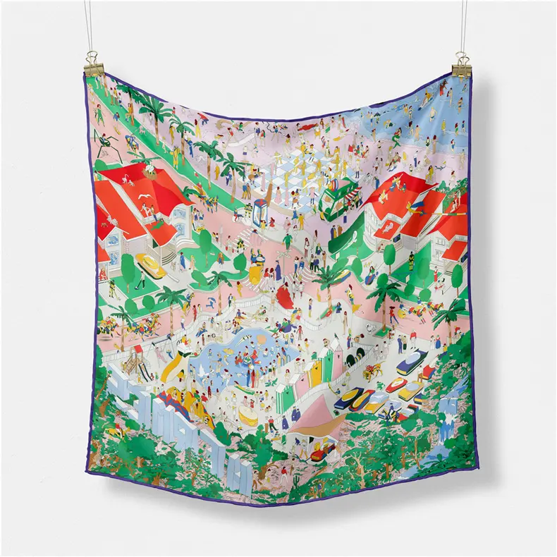 Luxury Print Silk Square Scarf Women Spring Neck Tie Shawl Wraps Female 53cm Hair Hand Wrist Headkercheif Hijab Bandana 2023