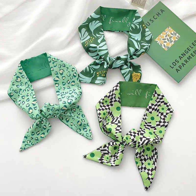 Green Set Multifunctional Silk Scarf Hairband Long Tied Bag Streamer Decorative Scarf Women's Hair Accessories