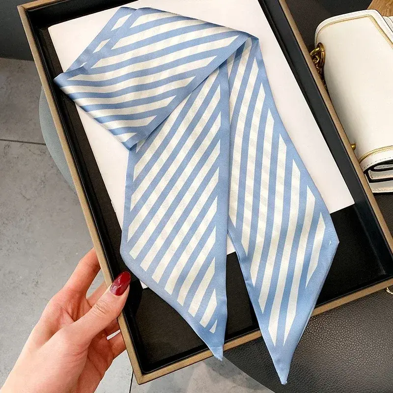 New Striped Fashion Silk Ribbon Spring/Summer Versatile Scarf Long Women's Twill Neckerchief Soft Satin Headband