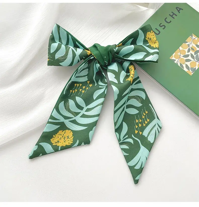 Green Set Multifunctional Silk Scarf Hairband Long Tied Bag Streamer Decorative Scarf Women's Hair Accessories