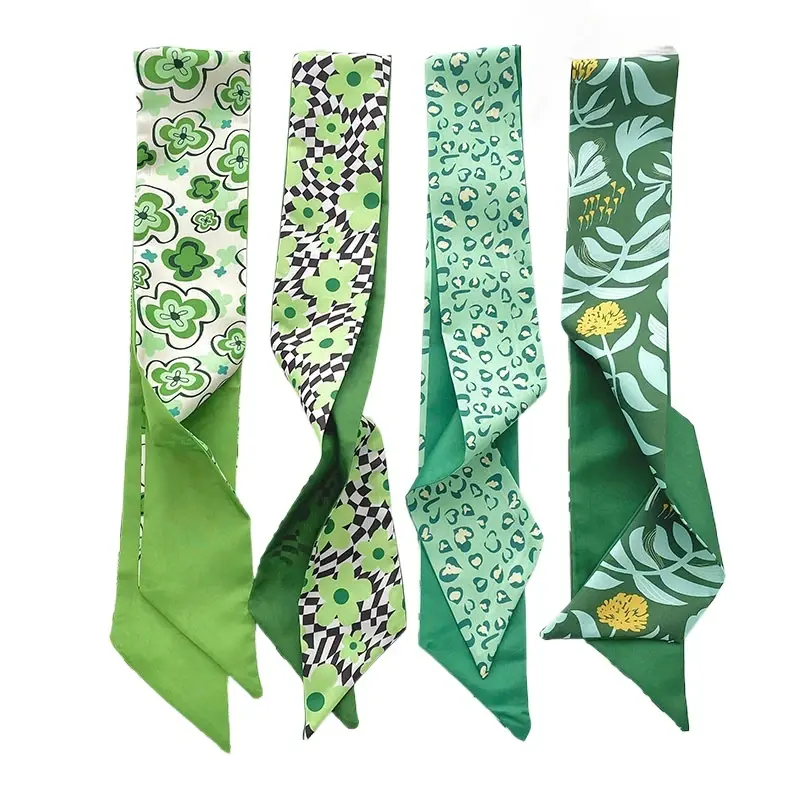 Green Set Multifunctional Silk Scarf Hairband Long Tied Bag Streamer Decorative Scarf Women's Hair Accessories