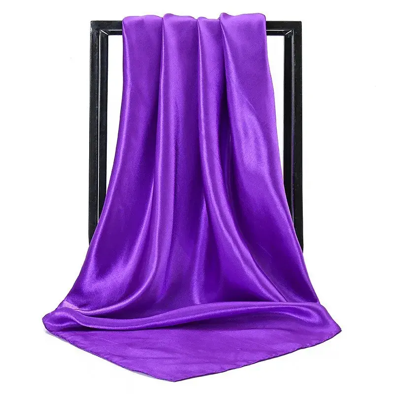 Spring/Summer Pure Colour Imitation Silk Hijab Outdoor Occupational Stewardess Neckerchief Women’s Strip Plain Print Scarf