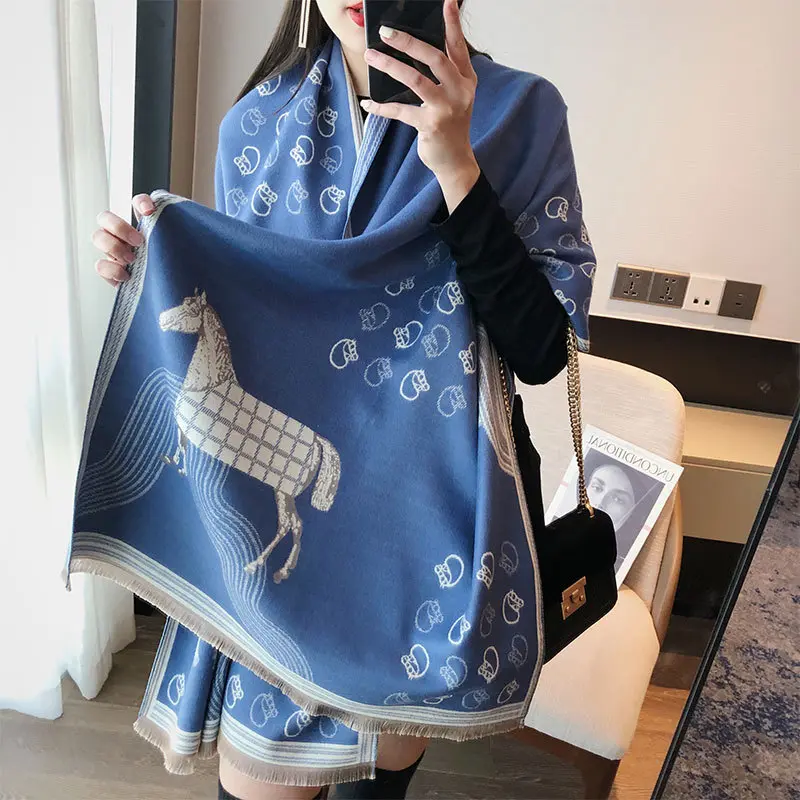 Female Winter Scarf 2023 Design Print Large Size Pashmina Warm Women Shawls and Wraps Thick Stoles