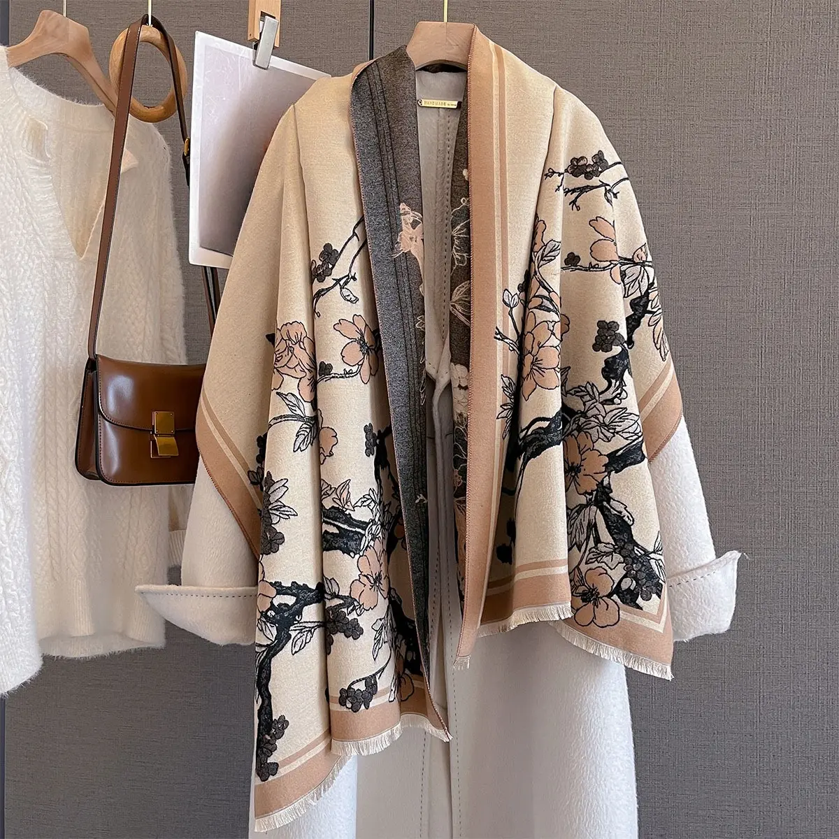 Autumn/Winter Warm Scarf Imitation Cashmere Tassel Scarf For Women Floral Print Length Shawl Warps Coldproof Windproof Blanket