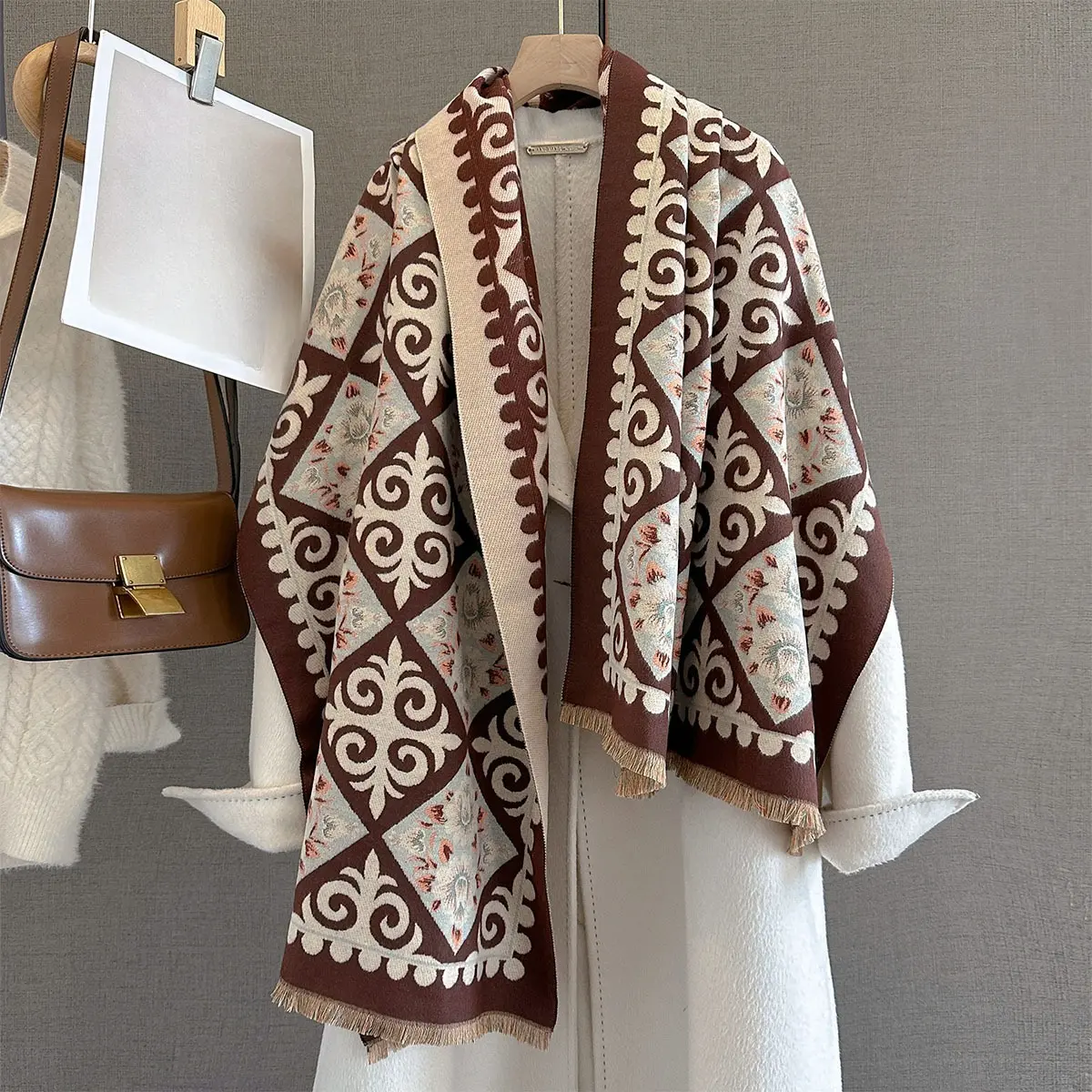 2025 Elegance Two-Sided Print Scarf For Women Soft Warm Pashmina Taessl Shawl Autumn Winter Outdoor Coldproof Windproof Blanket