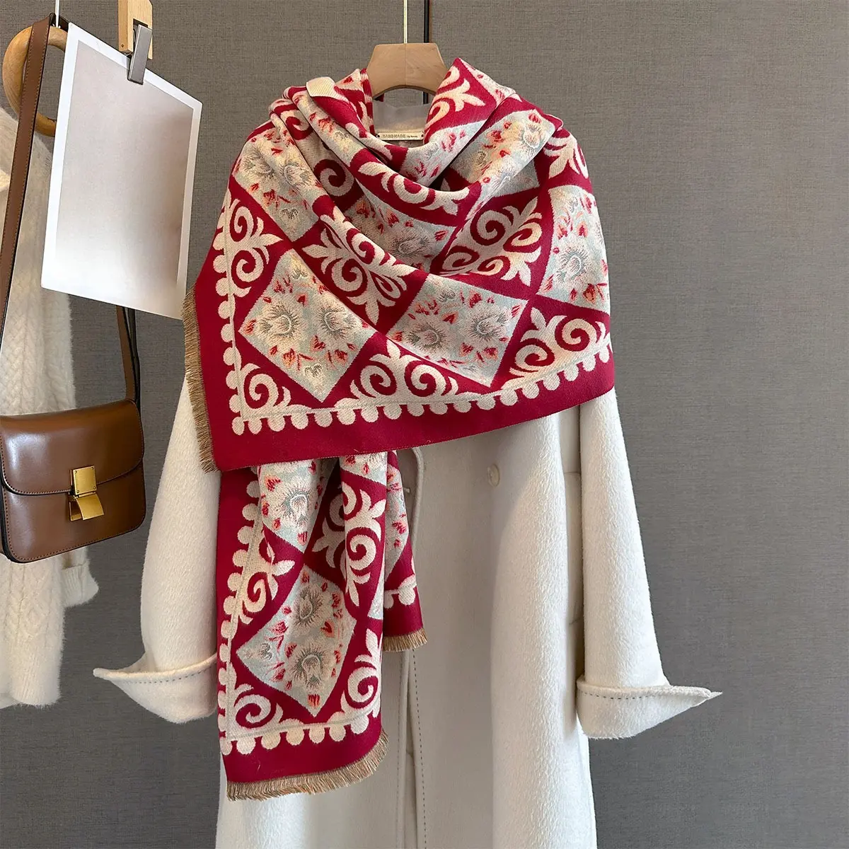 2025 Elegance Two-Sided Print Scarf For Women Soft Warm Pashmina Taessl Shawl Autumn Winter Outdoor Coldproof Windproof Blanket