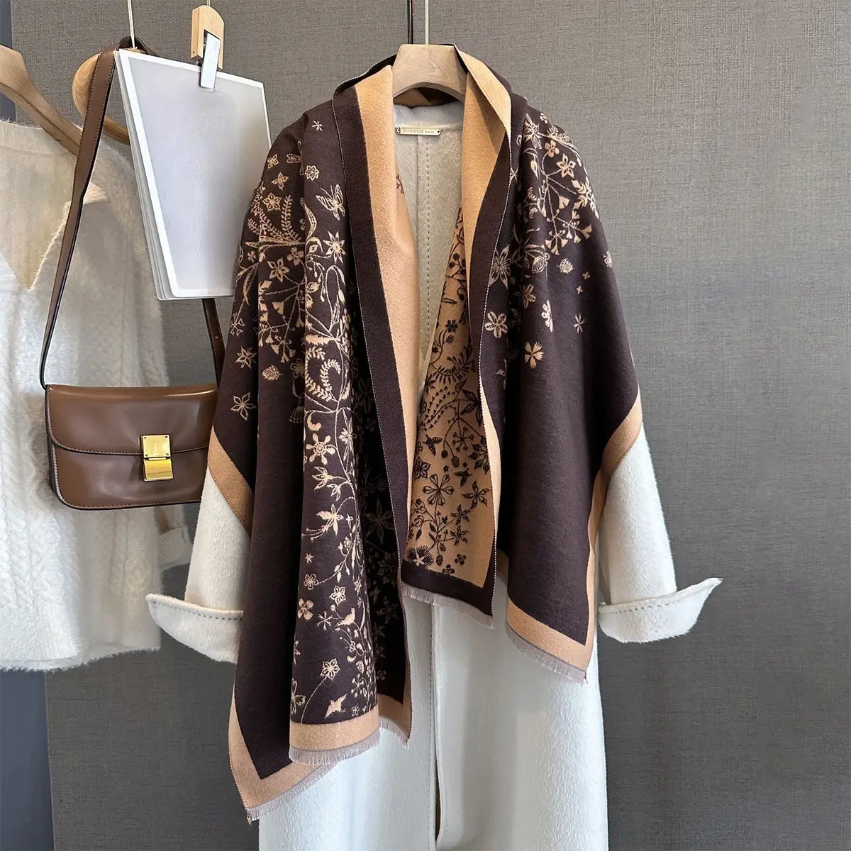 2025 Imitation Cashmere Length Tassel Scarf For Women Floral Print Autumn/Winter Warm Shawl Warps Coldproof Windproof Blanket