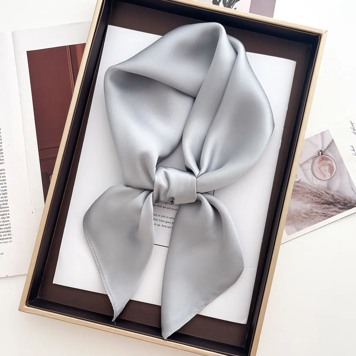 New Floral Print Silk Feeling 70cm Square Scarf Women Foulard Neckerchief Lady Satin Head Hijab Female Decorate Neck Ties