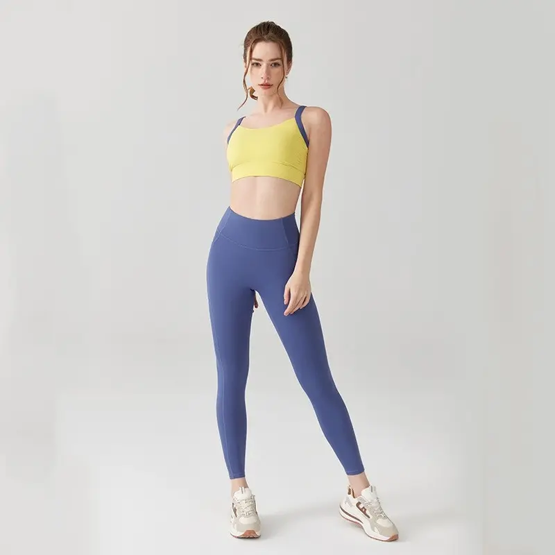 Yoga Suit Women's High Waist Hip Lifting Leggings Beautiful Back Shockproof Fixed Cup Sports Bra Set Underwear Outside Fitness
