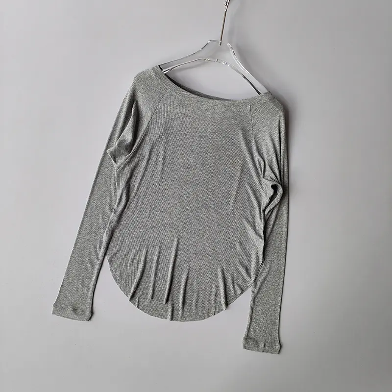 Modal Ribbed Autumn Winter Yoga Long Sleeved Outdoor Sports Top for Women Loose Fit Slimming Yoga Suit T-shirt Cover Up Shirts