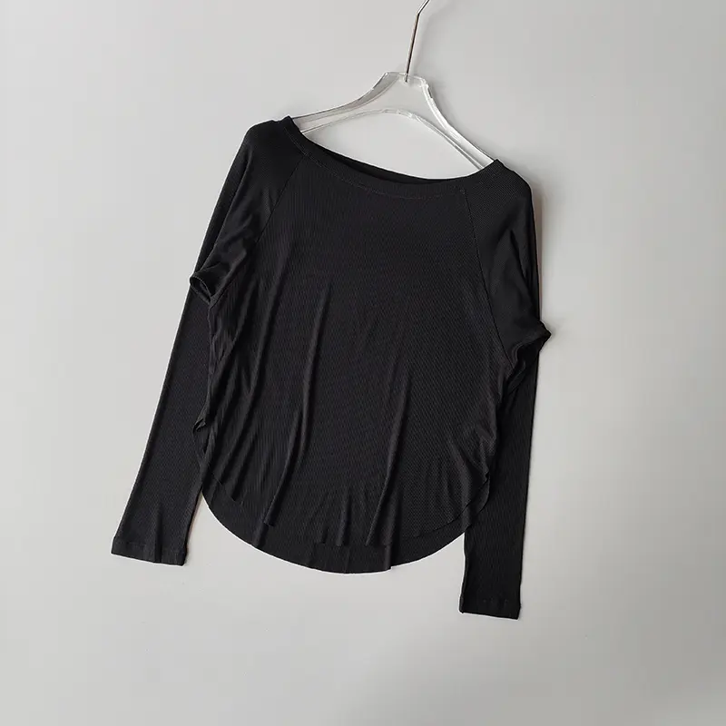 Modal Ribbed Autumn Winter Yoga Long Sleeved Outdoor Sports Top for Women Loose Fit Slimming Yoga Suit T-shirt Cover Up Shirts
