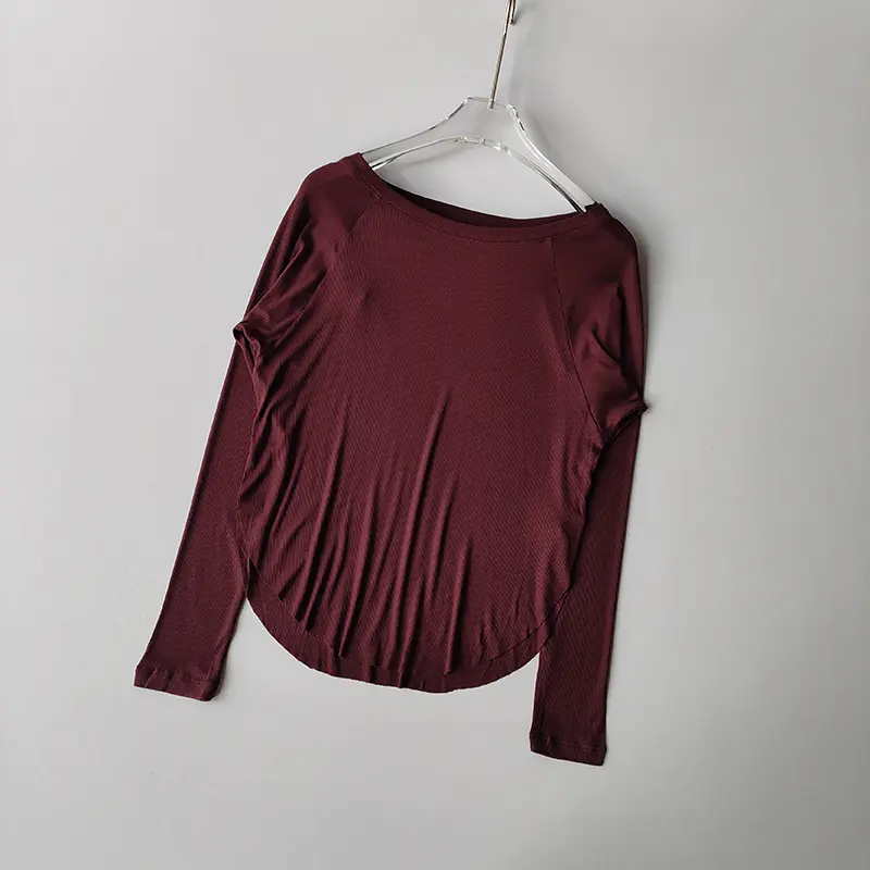 Modal Ribbed Autumn Winter Yoga Long Sleeved Outdoor Sports Top for Women Loose Fit Slimming Yoga Suit T-shirt Cover Up Shirts