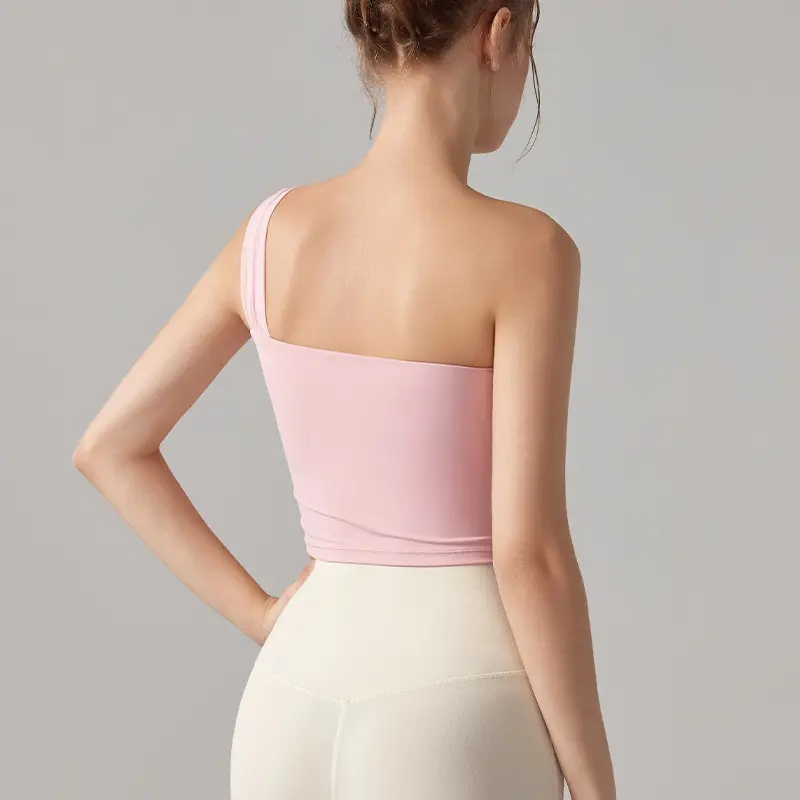 One-shoulder Yoga Bra Women's Shock-proof High-intensity Sports Underwear Fixed Cup Running Fitness Vest Yoga Clothing Top Suit