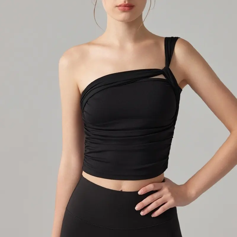 One-shoulder Yoga Bra Women's Shock-proof High-intensity Sports Underwear Fixed Cup Running Fitness Vest Yoga Clothing Top Suit