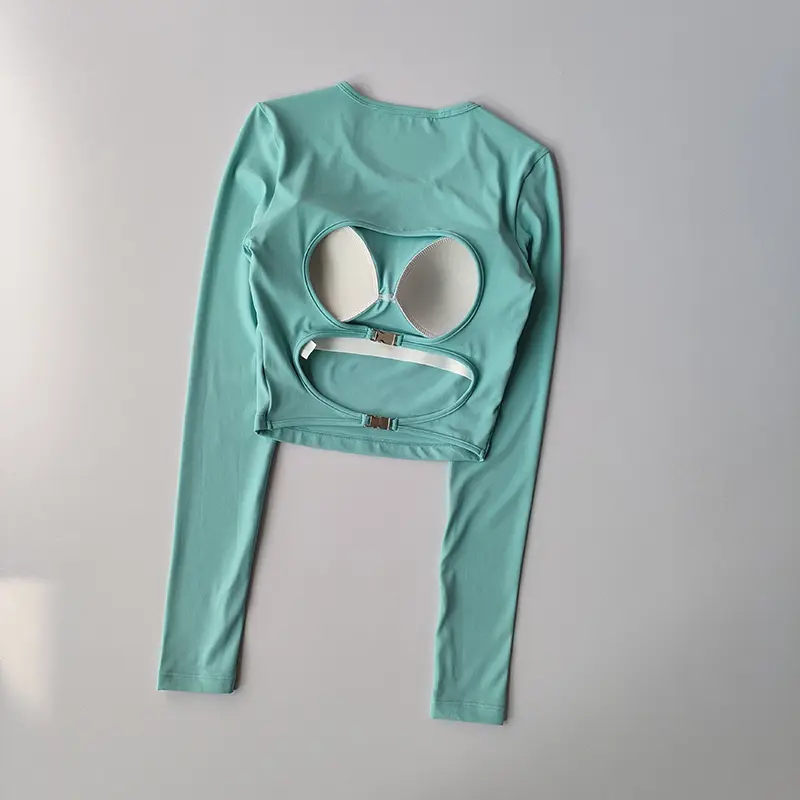 Hollow Out Back Fixed Chest Cushion Yoga Suit Long Sleeved Shirts Tight Fitting Sports Top Slimming Elastic Fitness Clothing