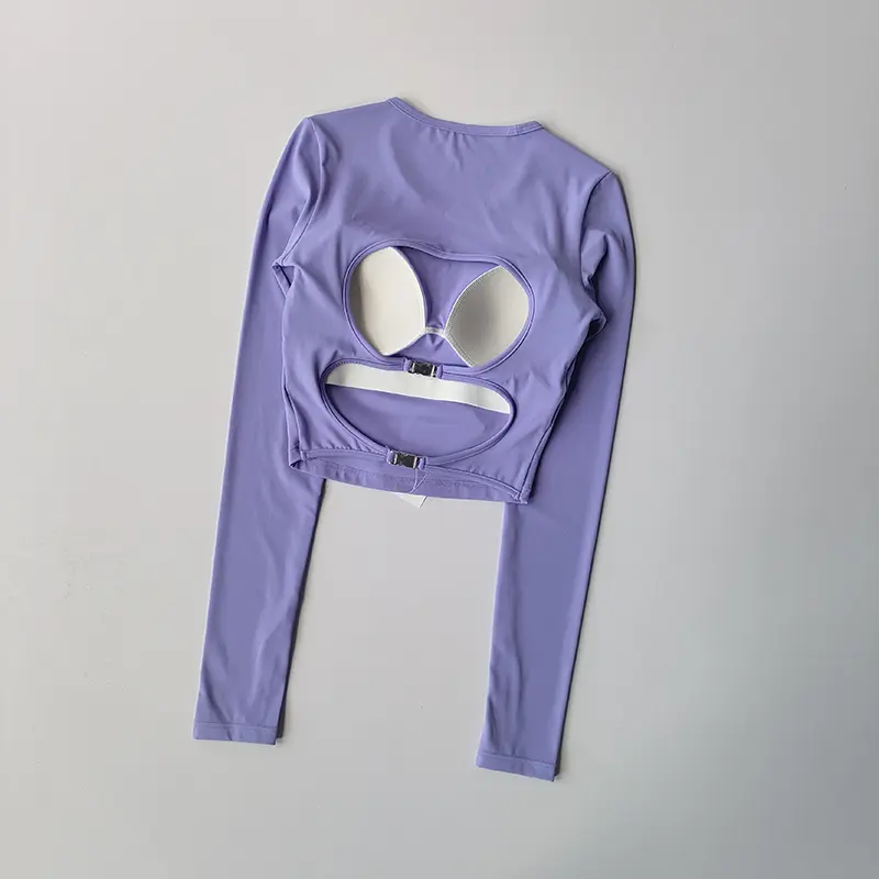 Hollow Out Back Fixed Chest Cushion Yoga Suit Long Sleeved Shirts Tight Fitting Sports Top Slimming Elastic Fitness Clothing